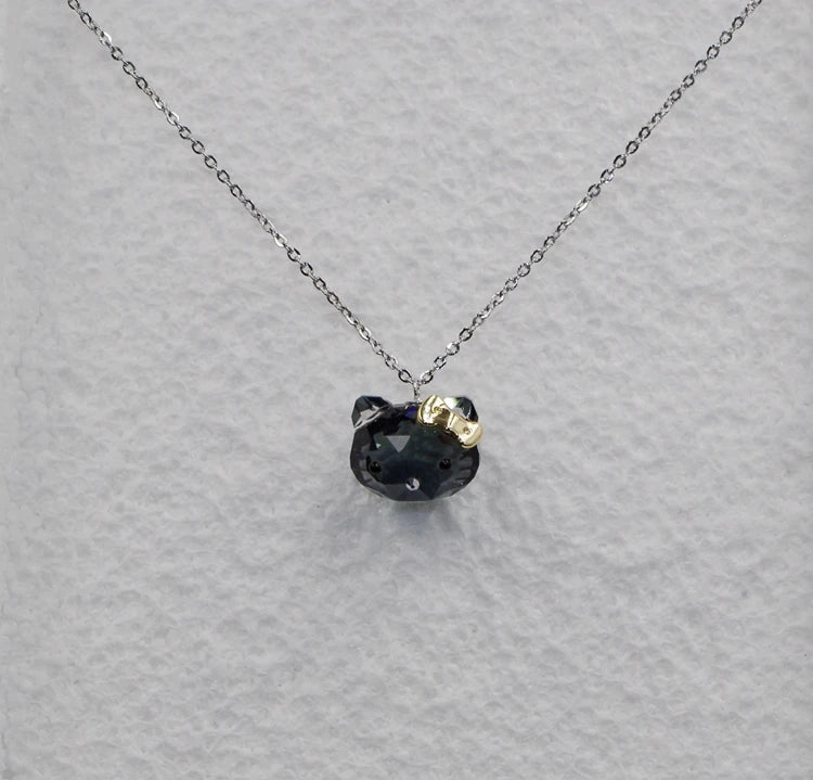 Kawaii Hello Kitty Black Crystal Necklace & Earrings
