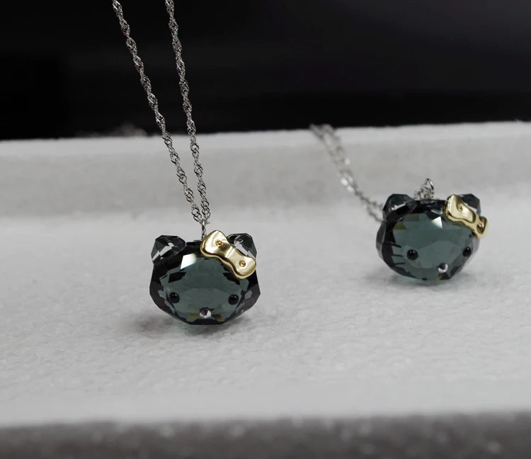 Kawaii Hello Kitty Black Crystal Necklace & Earrings