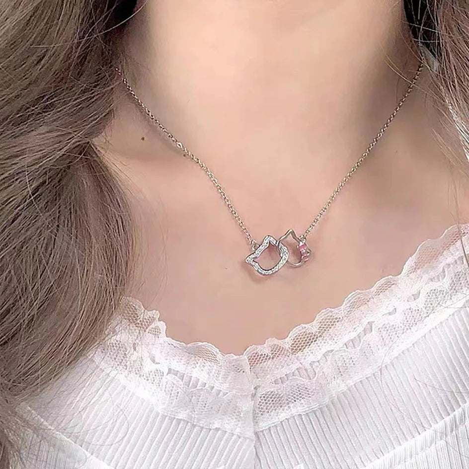 Kawaii Hello Kitty Double Pendant Necklace