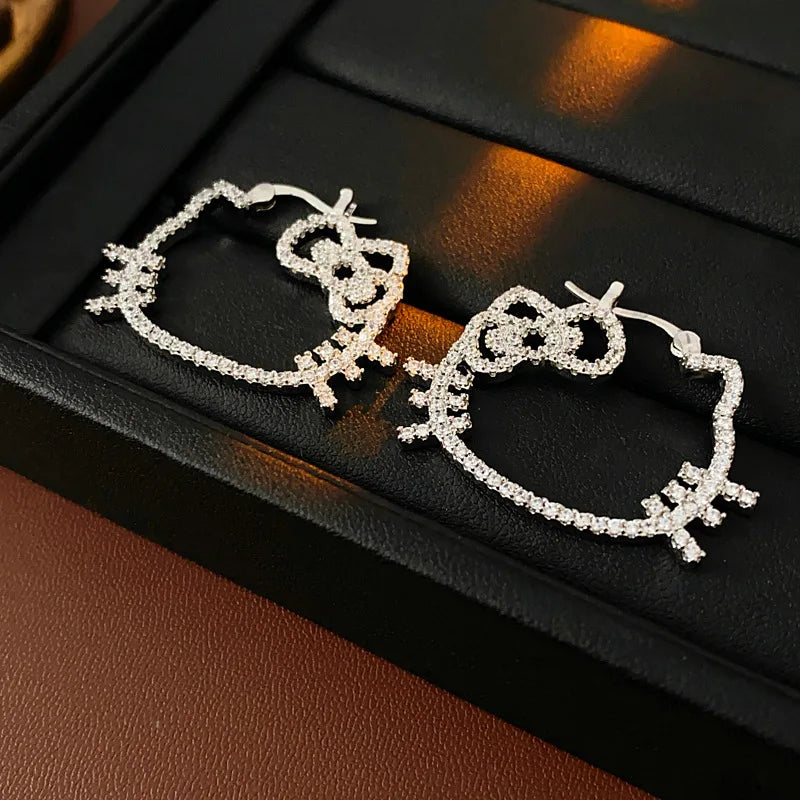 Kawaii Sparkle Kitty Hoop Earrings