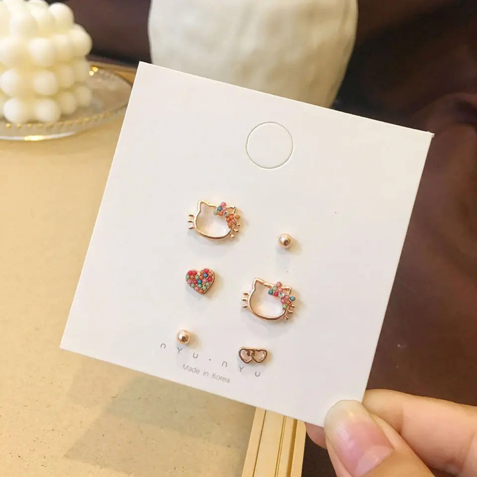 Kawaii Hello Kitty Earrings Set