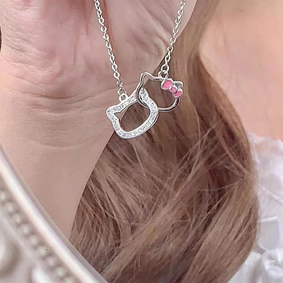 Kawaii Hello Kitty Double Pendant Necklace