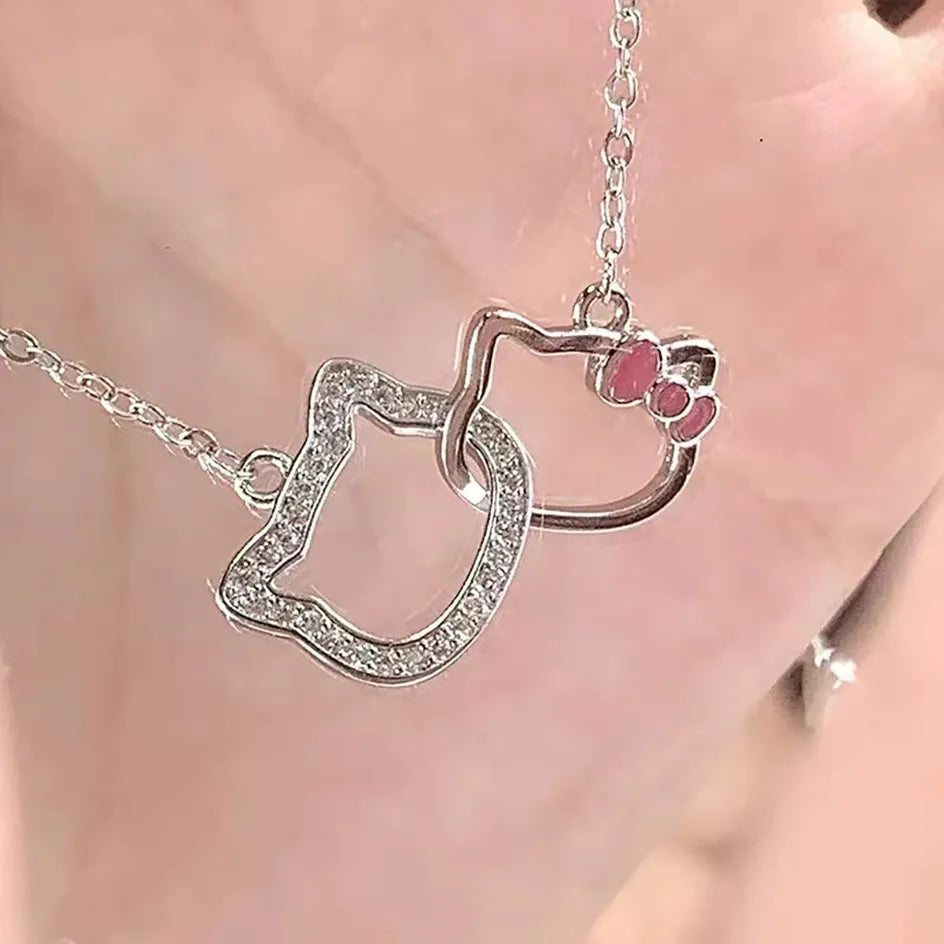Kawaii Hello Kitty Double Pendant Necklace