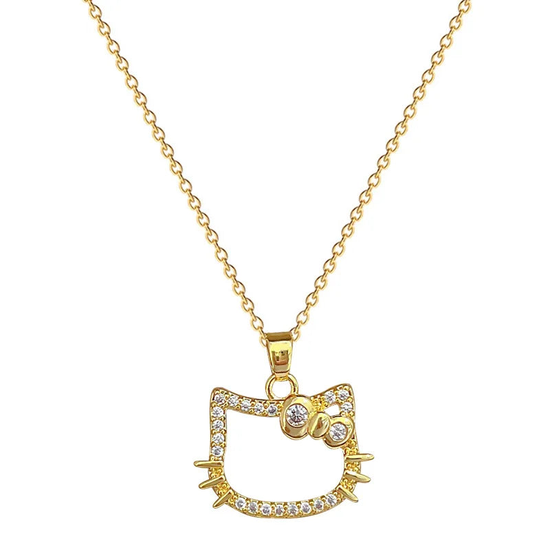 Kawaii Hello Kitty Bling Gold Pendant Necklace