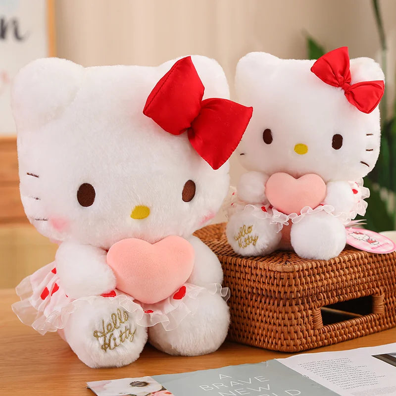 Kawaii Hello Kitty Plush Toy Holding Love Heart