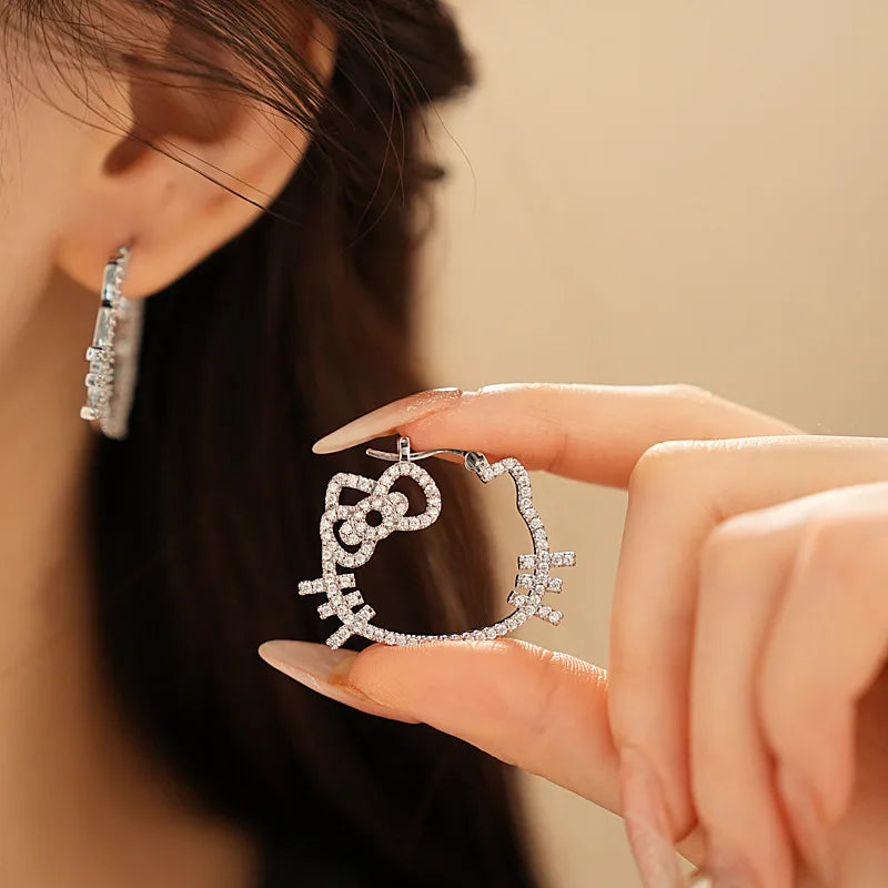 Kawaii Sparkle Kitty Hoop Earrings