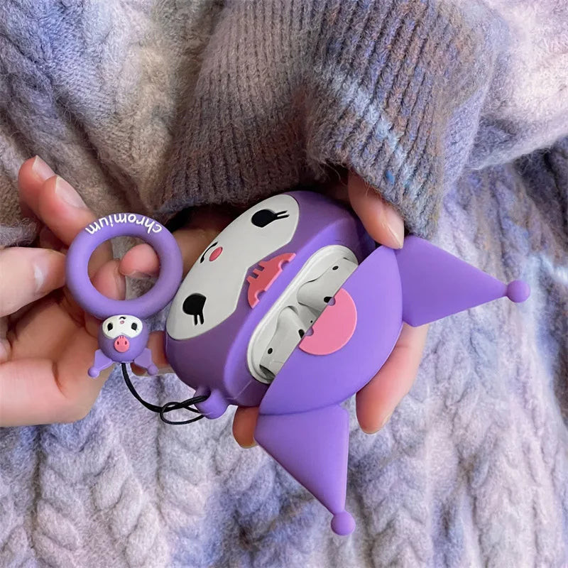 Kawaii Kuromi Purple AirPods Case with Keyring