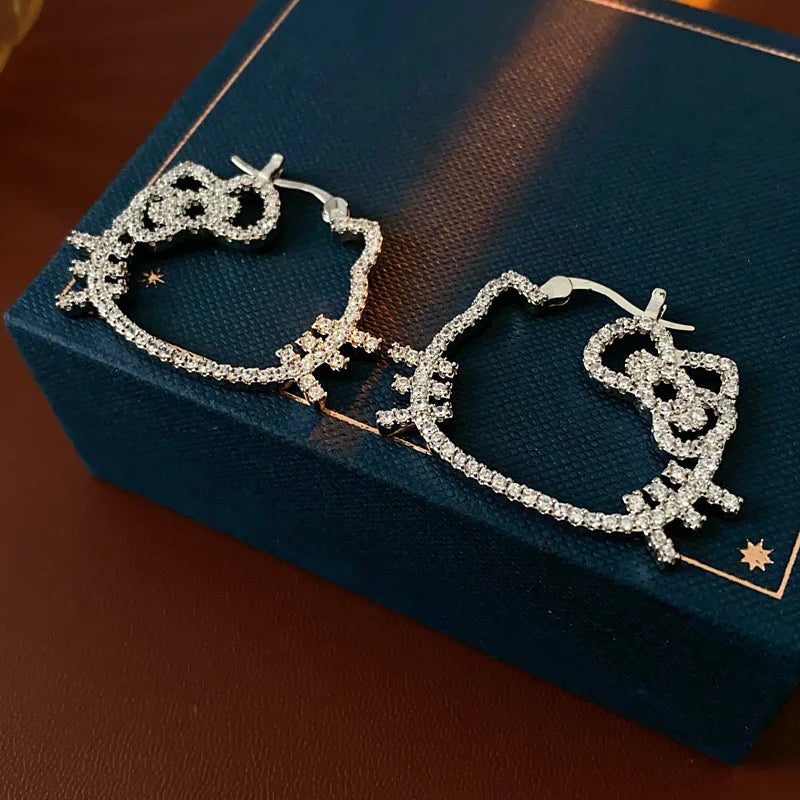 Kawaii Sparkle Kitty Hoop Earrings