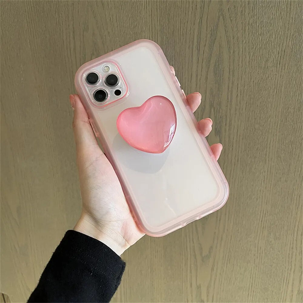 Kawaii Jelly iPhone Case with Love Heart Holder