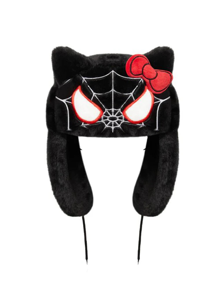 Kawaii Hello Kitty x Spider-Man Ushanka Hat (Black) - KAWAII LULU