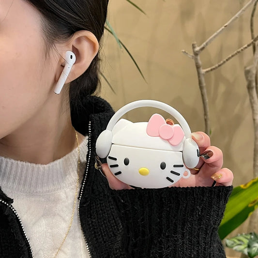 Kawaii Hello Kitty AirPods Case with Headphone on - KAWAII LULU