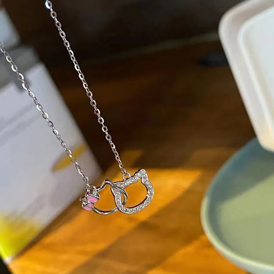 Kawaii Hello Kitty Double Pendant Necklace