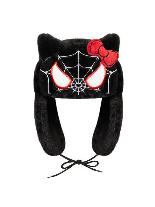 Kawaii Hello Kitty x Spider-Man Ushanka Hat (Black) - KAWAII LULU