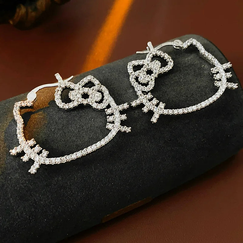 Kawaii Sparkle Kitty Hoop Earrings