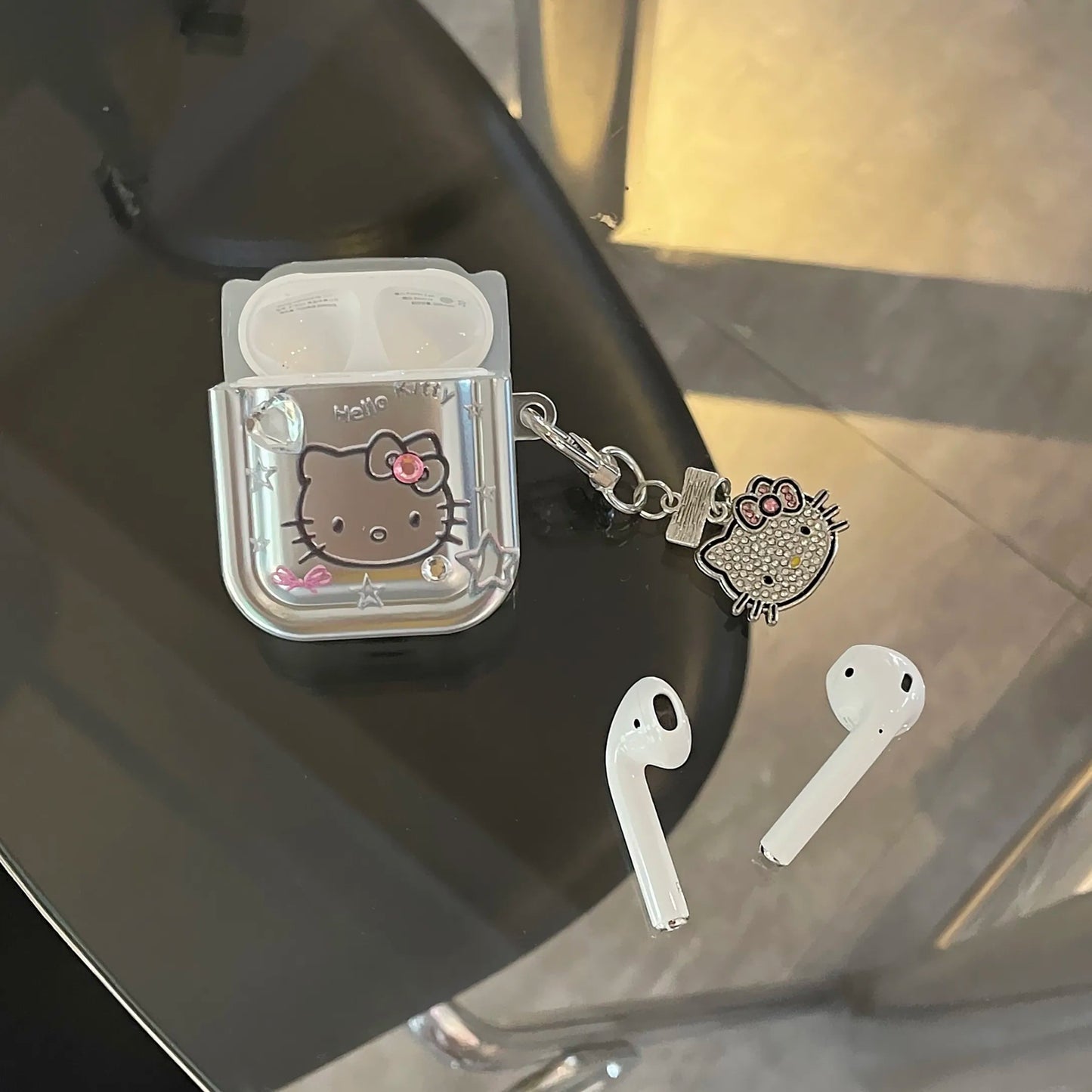 Kawaii Hello Kitty Metal AirPods Case with Pendant - KAWAII LULU