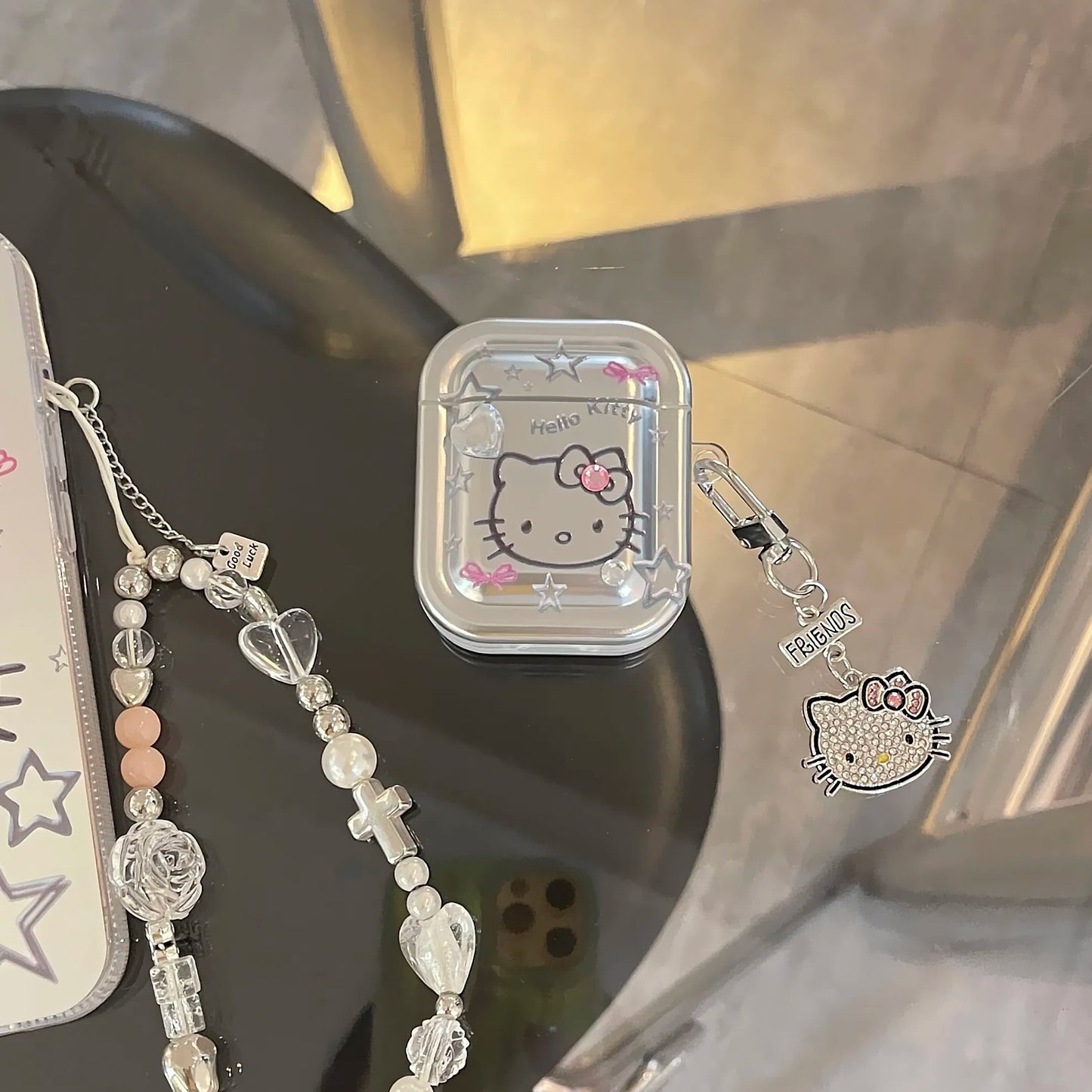 Kawaii Hello Kitty Metal AirPods Case with Pendant - KAWAII LULU