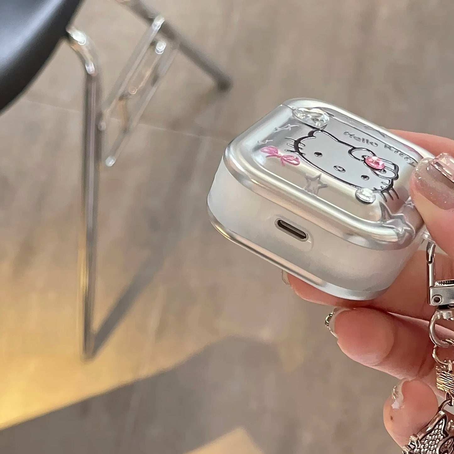 Kawaii Hello Kitty Metal AirPods Case with Pendant - KAWAII LULU