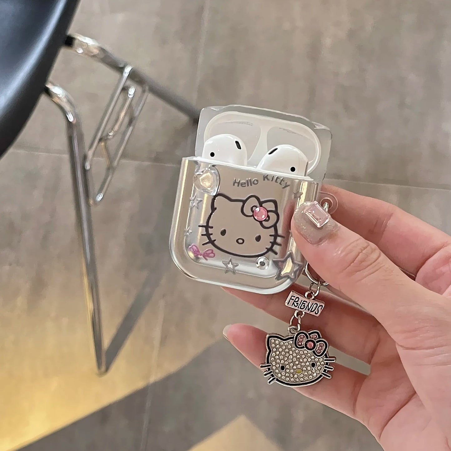 Kawaii Hello Kitty Metal AirPods Case with Pendant - KAWAII LULU