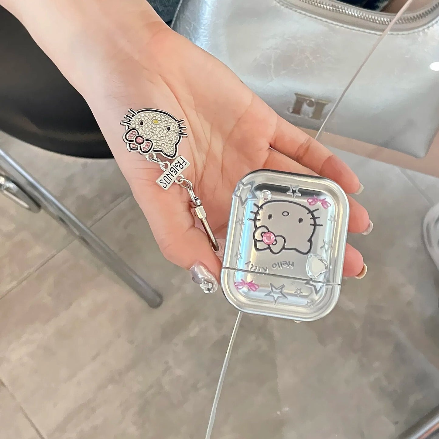Kawaii Hello Kitty Metal AirPods Case with Pendant - KAWAII LULU