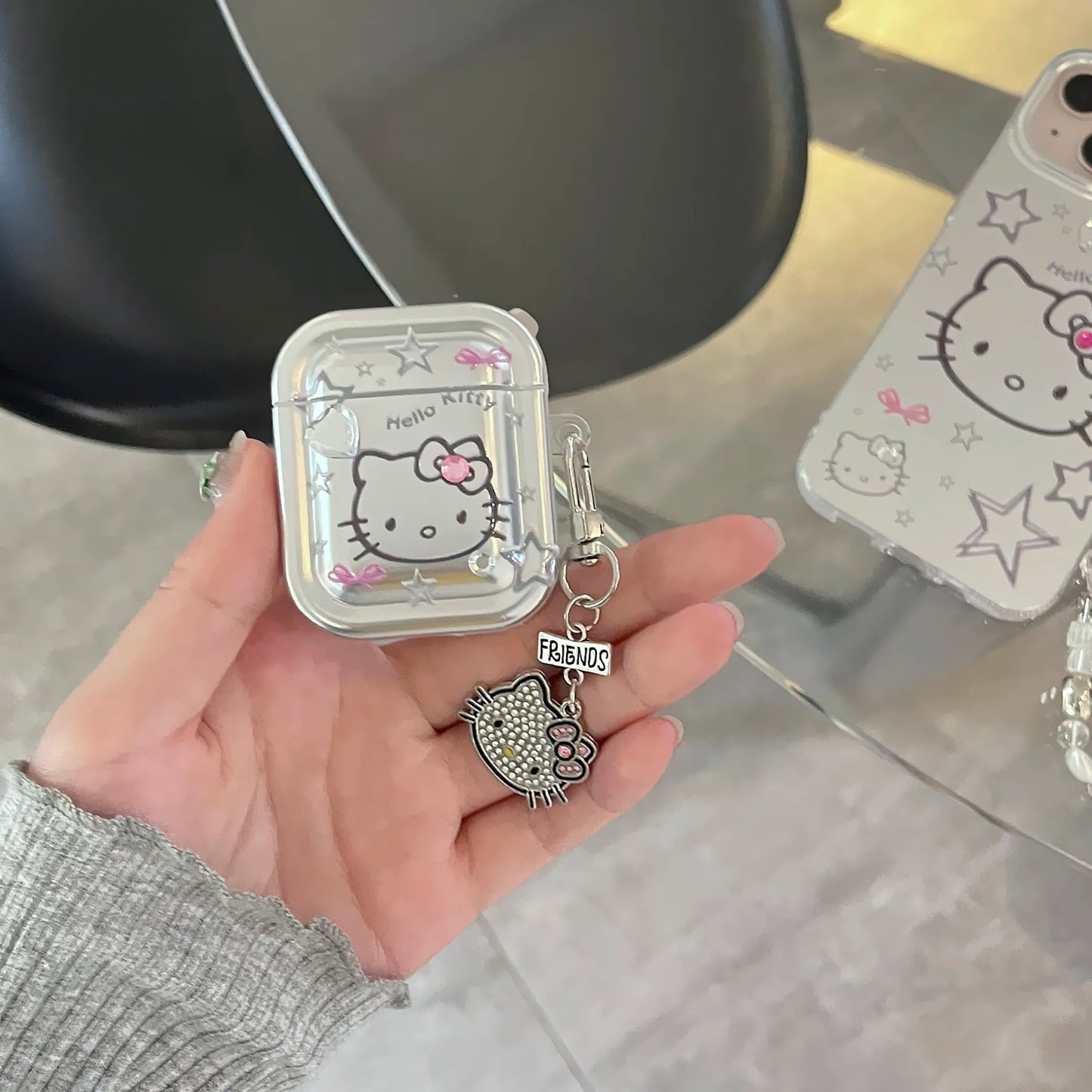 Kawaii Hello Kitty Metal AirPods Case with Pendant - KAWAII LULU