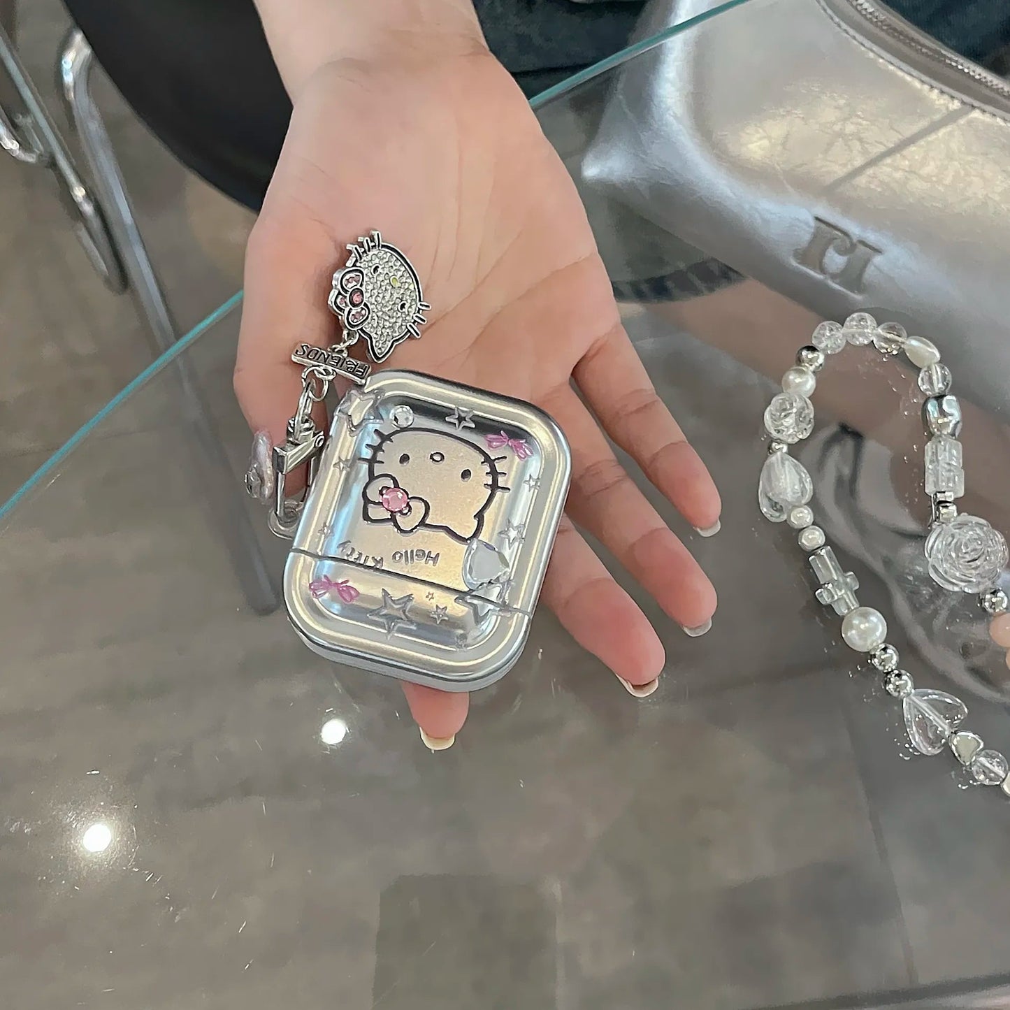 Kawaii Hello Kitty Metal AirPods Case with Pendant - KAWAII LULU