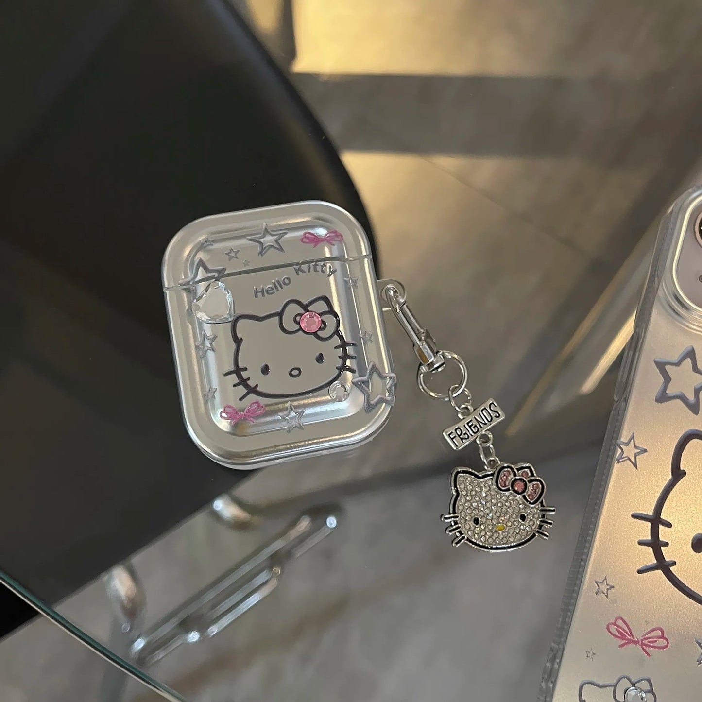 Kawaii Hello Kitty Metal AirPods Case with Pendant - KAWAII LULU