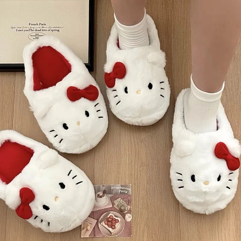 Kawaii Hello Kitty Plush Slippers - KAWAII LULU