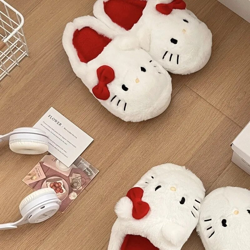 Kawaii Hello Kitty Plush Slippers - KAWAII LULU