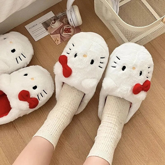 Kawaii Hello Kitty Plush Slippers - KAWAII LULU