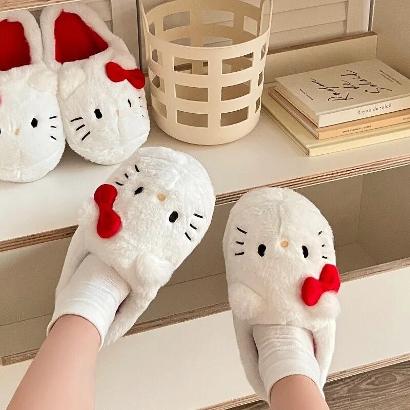 Kawaii Hello Kitty Plush Slippers - KAWAII LULU
