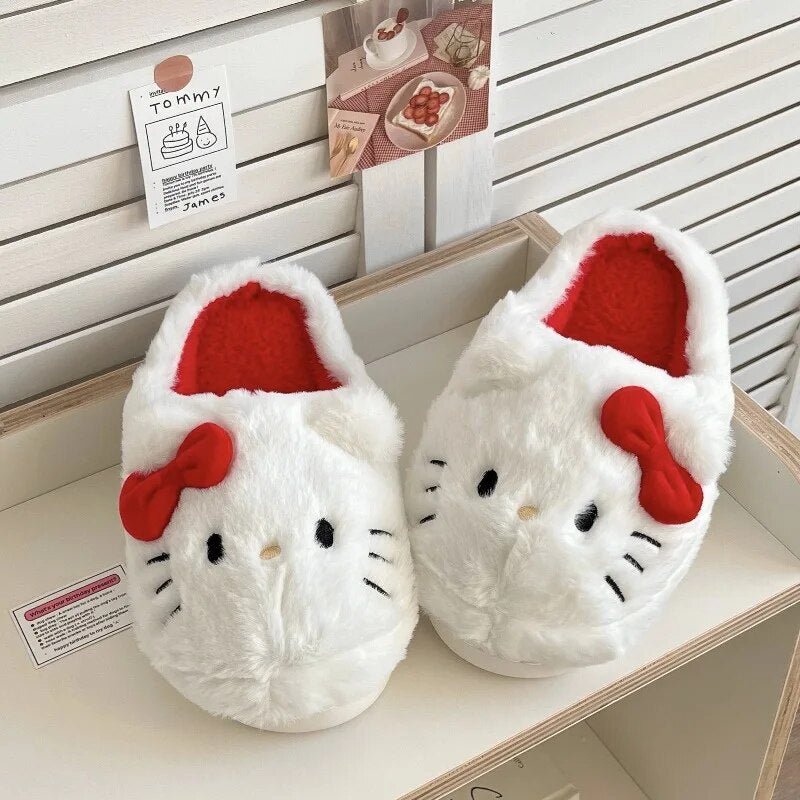 Kawaii Hello Kitty Plush Slippers - KAWAII LULU