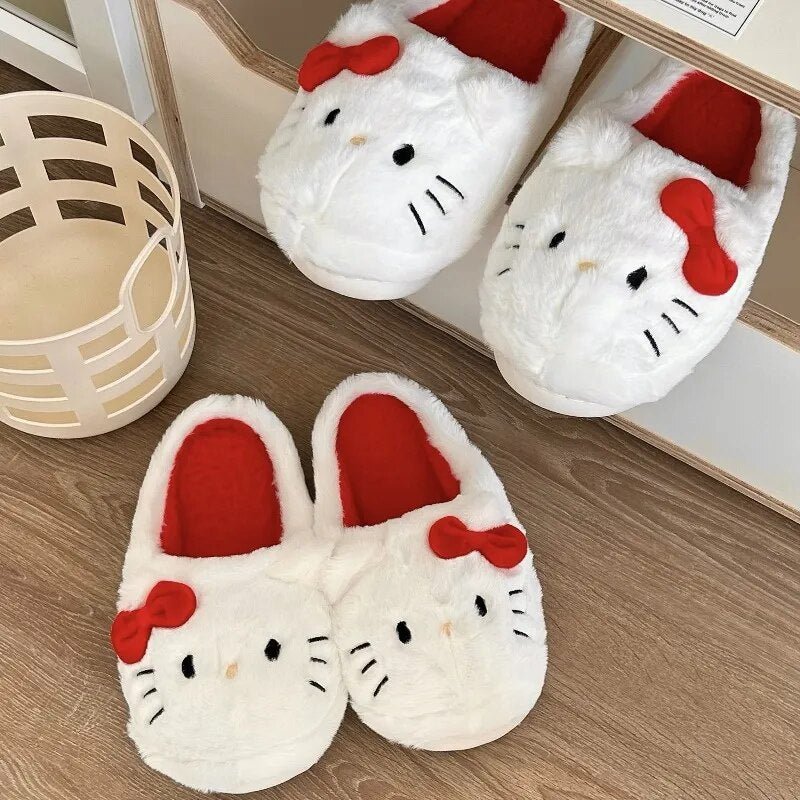 Kawaii Hello Kitty Plush Slippers - KAWAII LULU