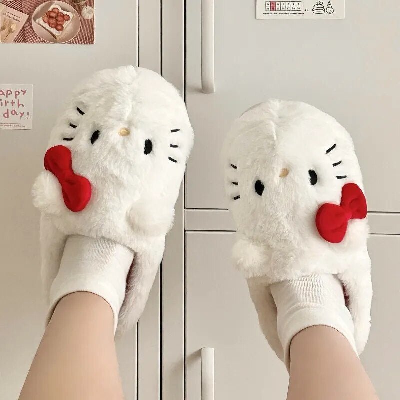 Kawaii Hello Kitty Plush Slippers - KAWAII LULU