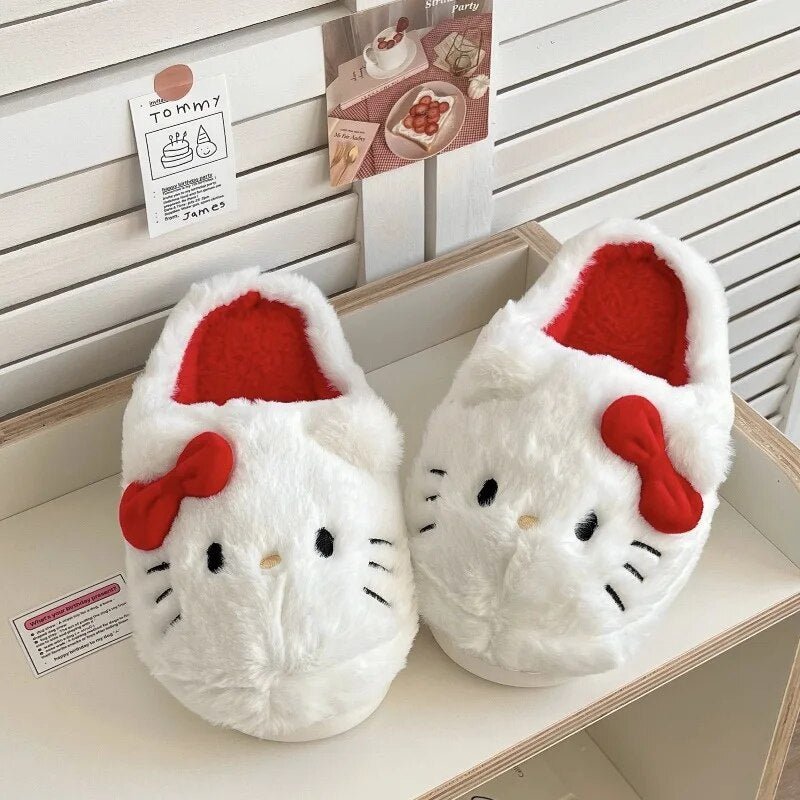 Kawaii Hello Kitty Plush Slippers - KAWAII LULU