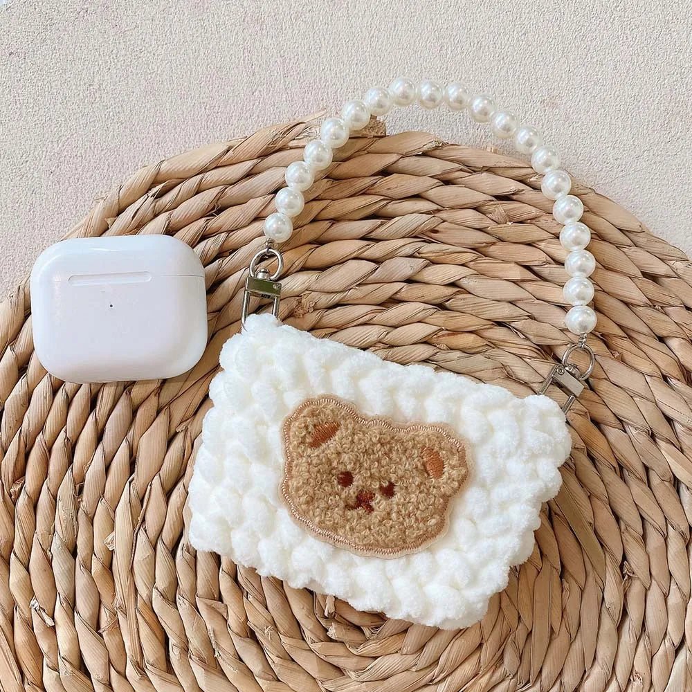 Kawaii Knitted Bag AirPods Case with Pearl Chain - KAWAII LULU