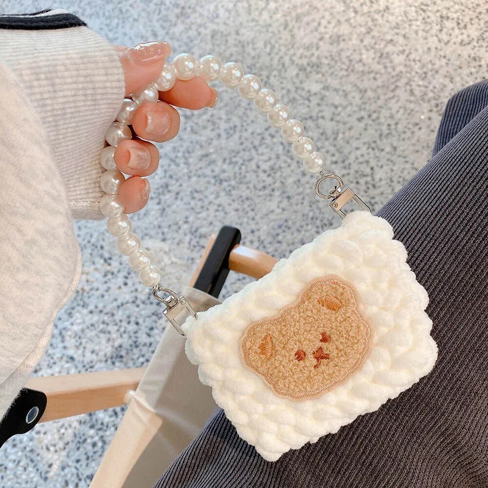 Kawaii Knitted Bag AirPods Case with Pearl Chain - KAWAII LULU