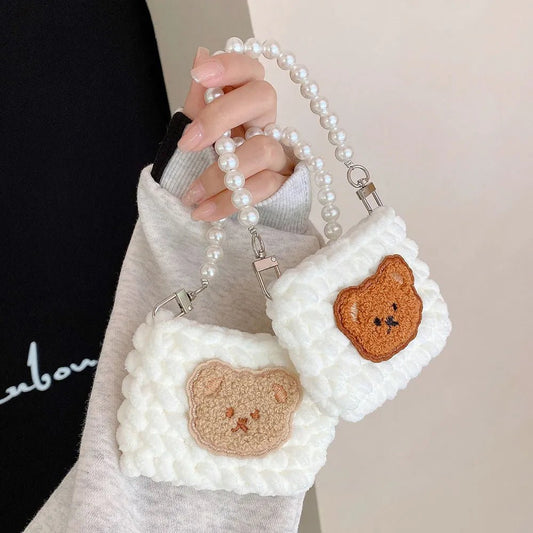 Kawaii Knitted Bag AirPods Case with Pearl Chain - KAWAII LULU