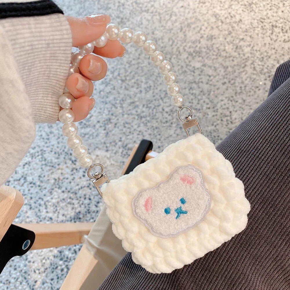 Kawaii Knitted Bag AirPods Case with Pearl Chain - KAWAII LULU