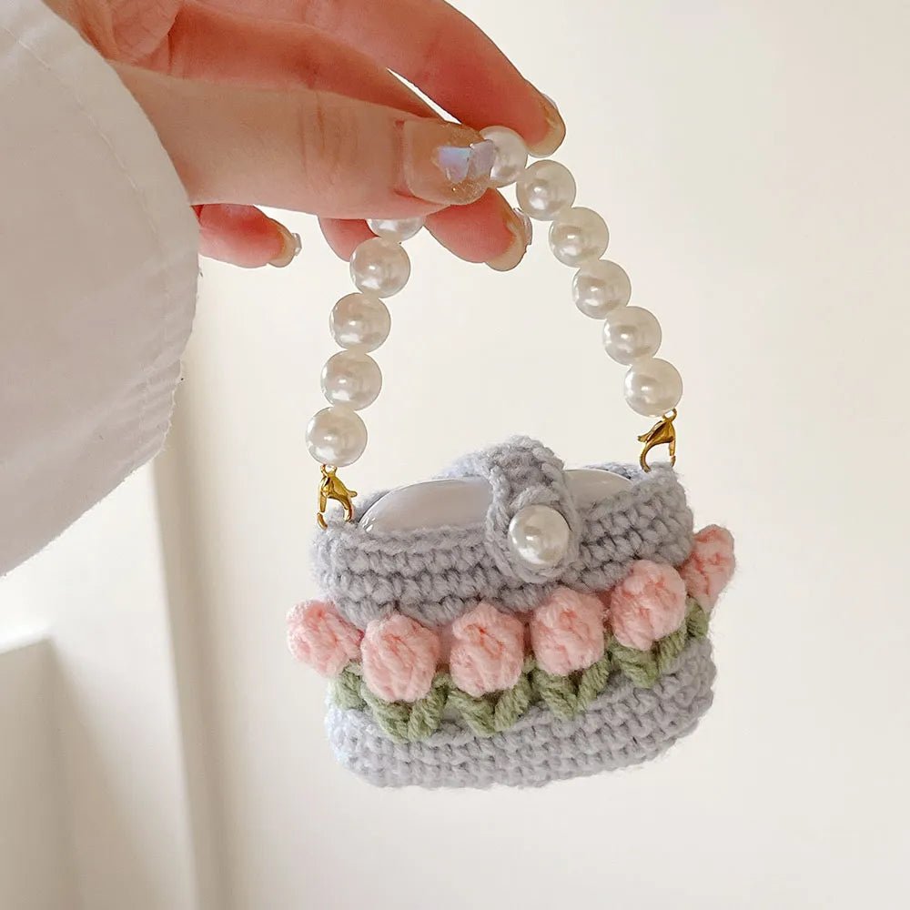 Kawaii Knitted Flower AirPods Case with Pear Chain - KAWAII LULU