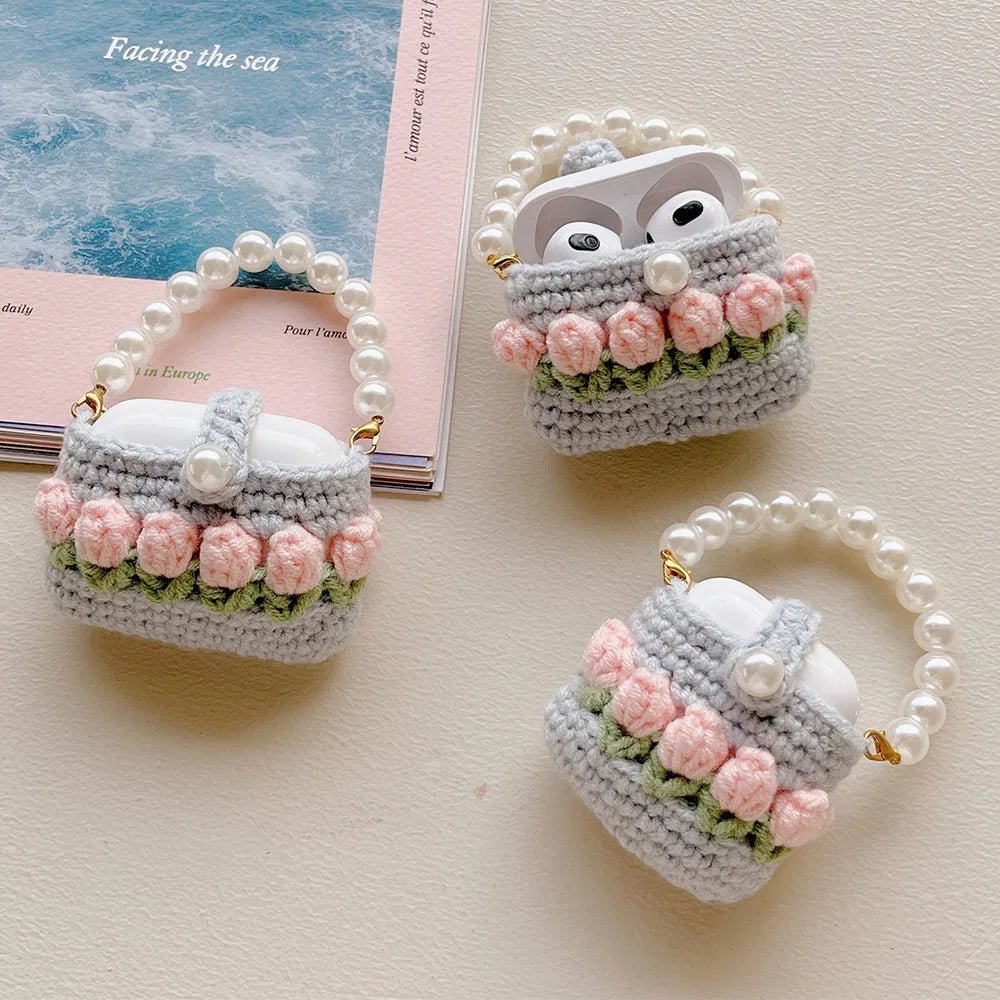Kawaii Knitted Flower AirPods Case with Pear Chain - KAWAII LULU