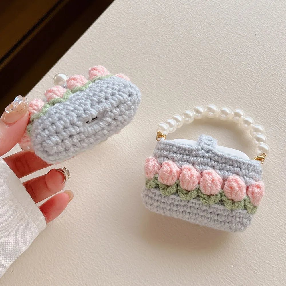 Kawaii Knitted Flower AirPods Case with Pear Chain - KAWAII LULU