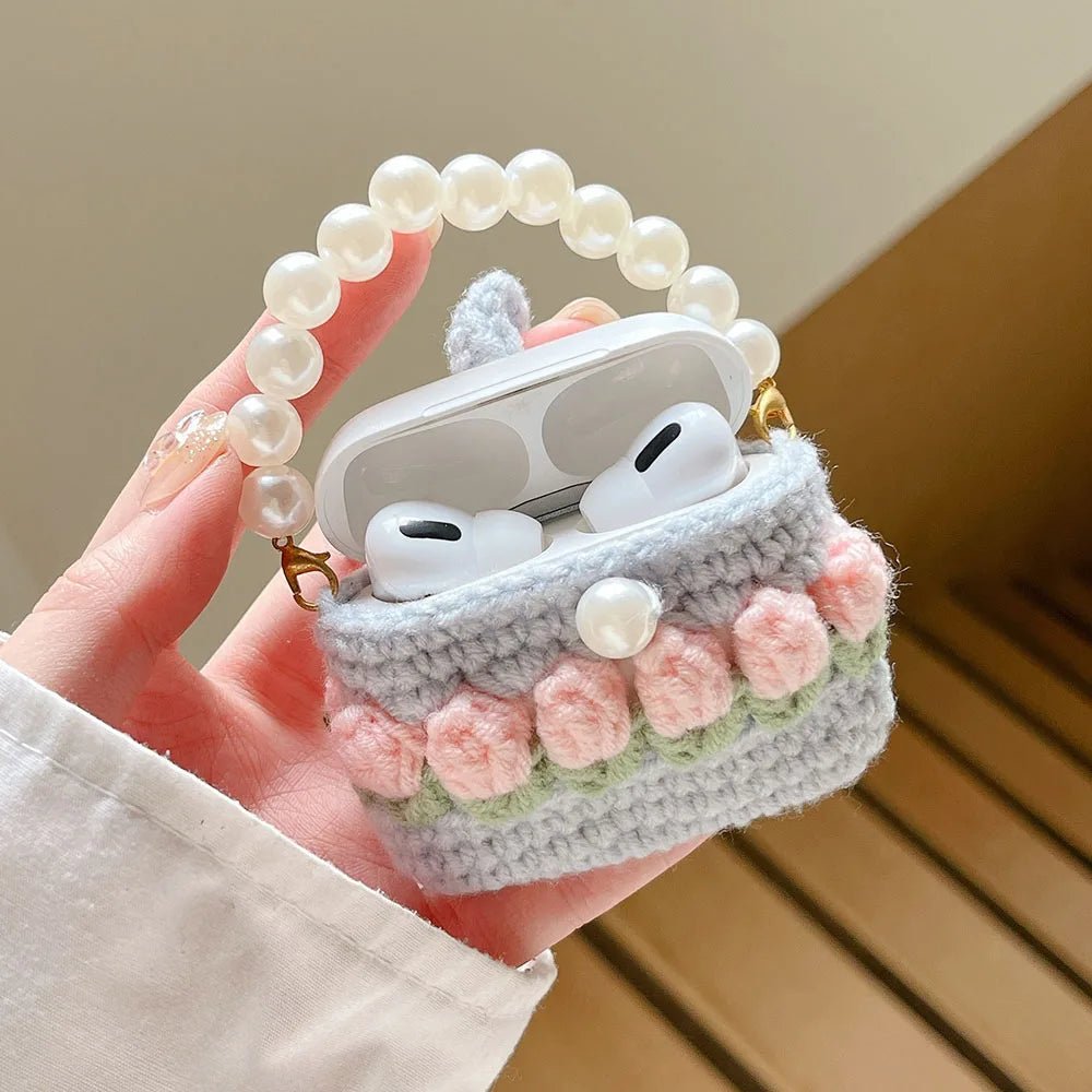 Kawaii Knitted Flower AirPods Case with Pear Chain - KAWAII LULU
