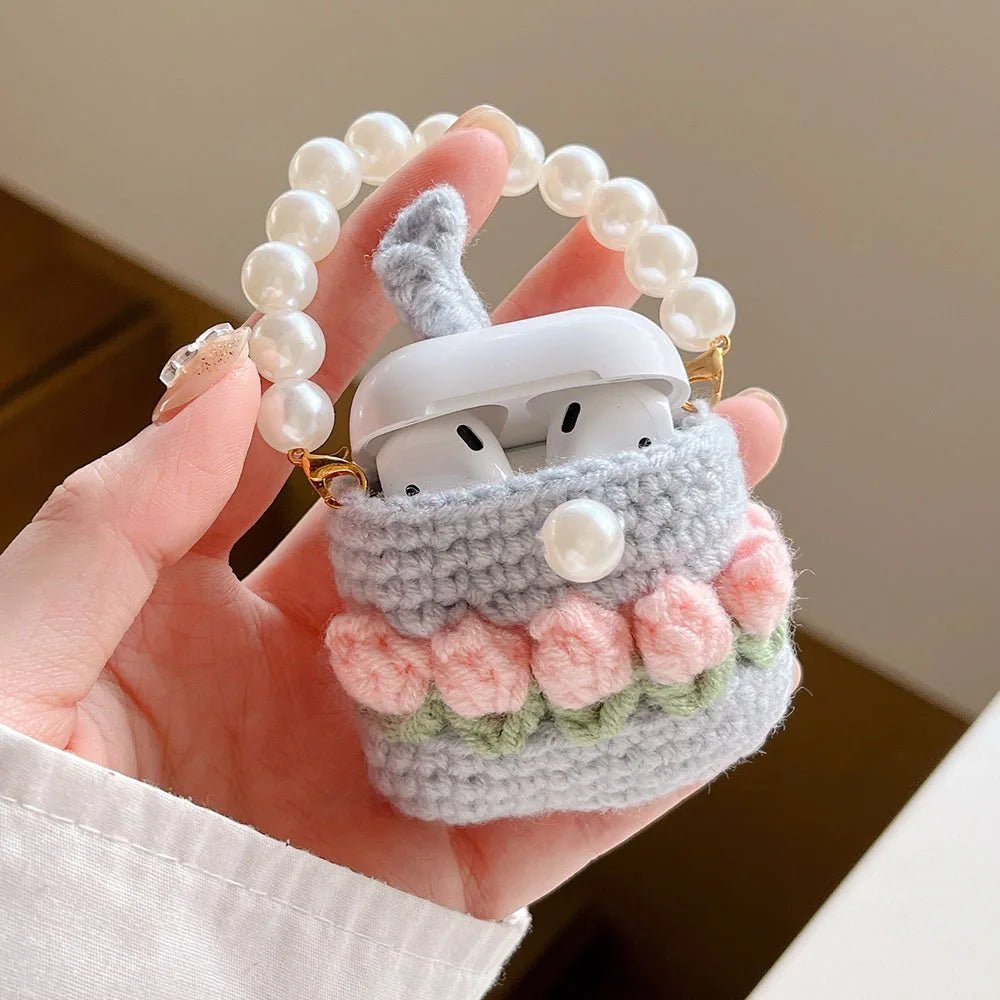 Kawaii Knitted Flower AirPods Case with Pear Chain - KAWAII LULU