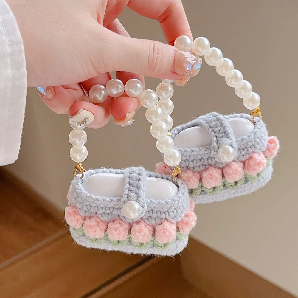 Kawaii Knitted Flower AirPods Case with Pear Chain - KAWAII LULU