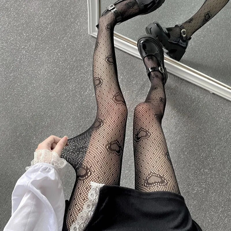Kawaii Love Heart Mesh Tights - KAWAII LULU