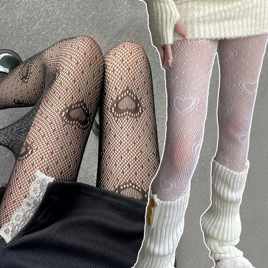 Kawaii Love Heart Mesh Tights - KAWAII LULU