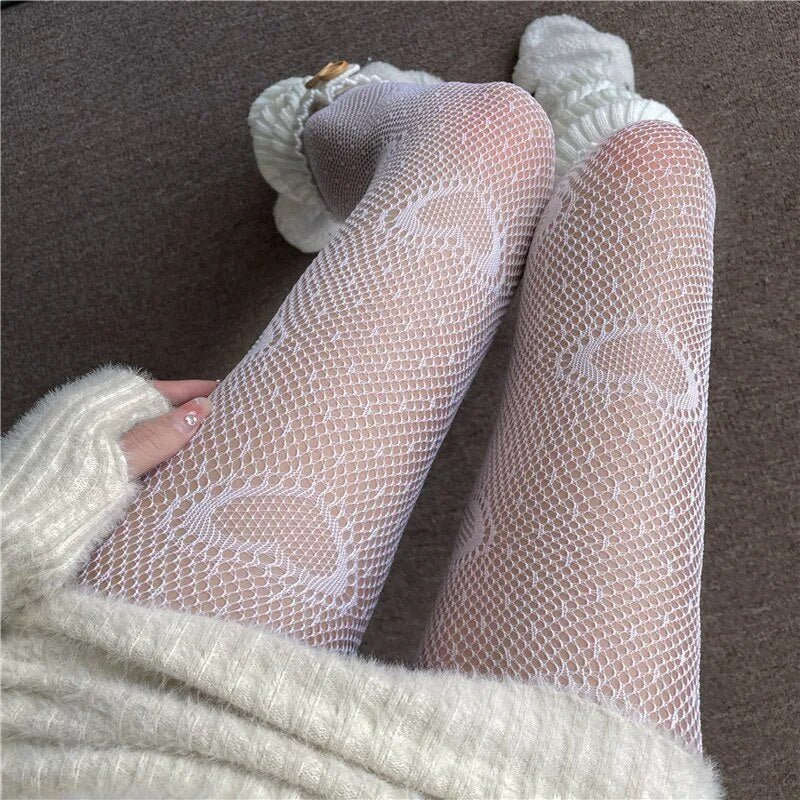 Kawaii Love Heart Mesh Tights - KAWAII LULU