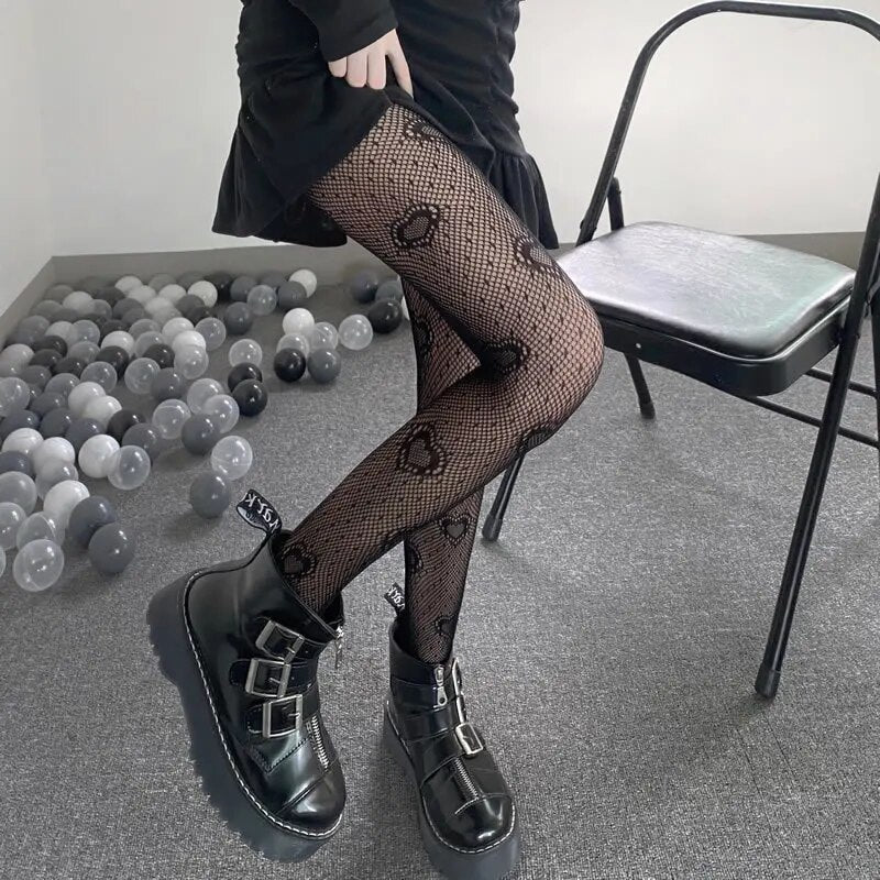 Kawaii Love Heart Mesh Tights - KAWAII LULU