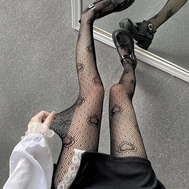 Kawaii Love Heart Mesh Tights - KAWAII LULU