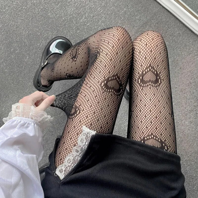Kawaii Love Heart Mesh Tights - KAWAII LULU